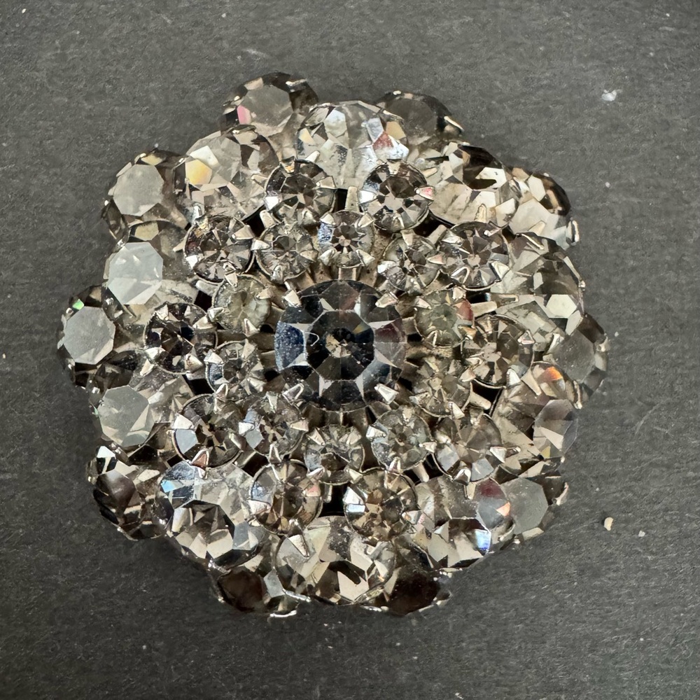Vintage Silver Crystal Tiered Brooch
